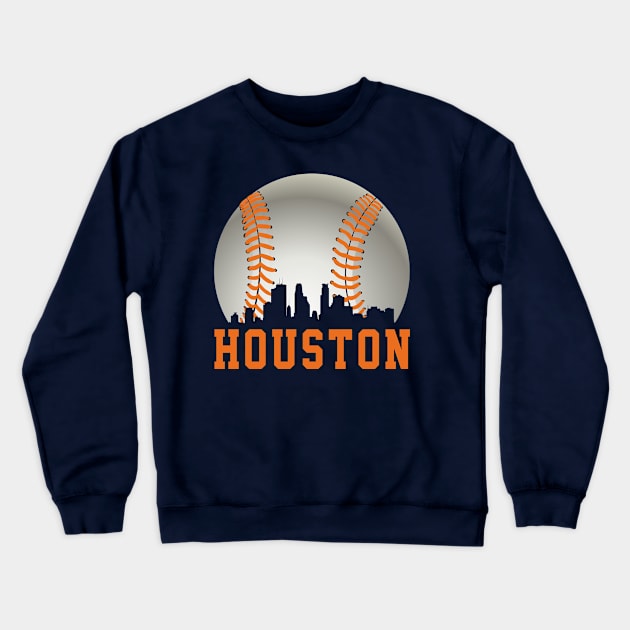 Vintage Houston TX Downtown Skyline Baseball For Gameday Crewneck Sweatshirt by justiceberate